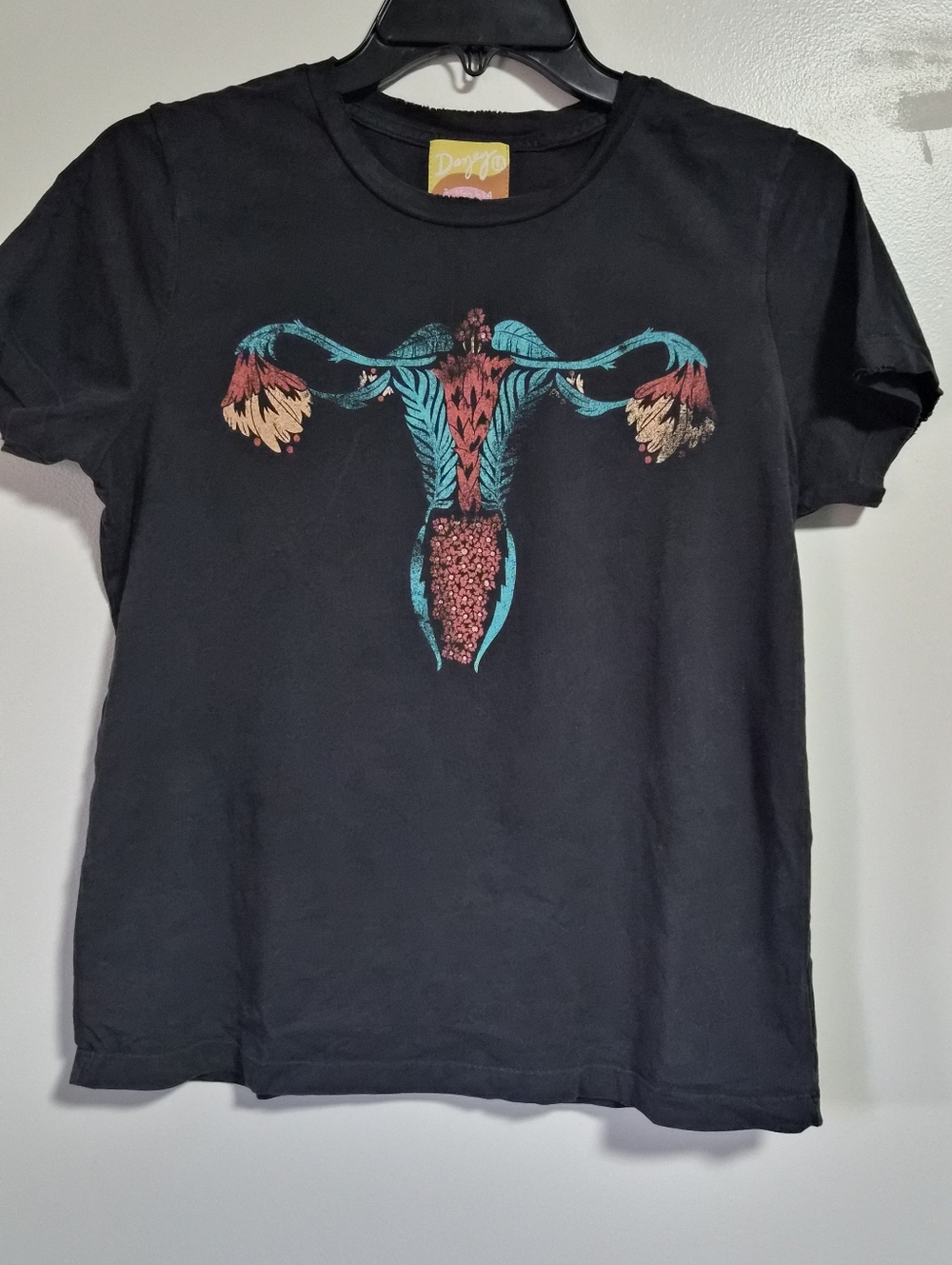 Danzy Black Uterus Floral Graphic T-shirt S